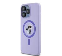 Étui Karl Lagerfeld pour iPhone 15 Pro Max 6.7 violet étui rigide Silicone Karl&Choupette Heads Ring MagSafe