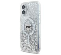 Étui Karl Lagerfeld pour iPhone 16 Plus 6.7 étui rigide transparent Liquid Glitter Karl Head Magsafe