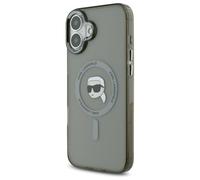 Étui Karl Lagerfeld pour iPhone 16 Plus 6.7 noir étui rigide IML Metal Karl Head MagSafe
