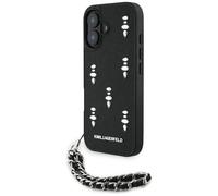 Étui Karl Lagerfeld Saffiano Crystals w/Chain pour iPhone 16 noir