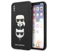 Karl Lagerfeld Saffiano Karl & Choupette Heads - Coque pour iPhone XS/X (Noir)