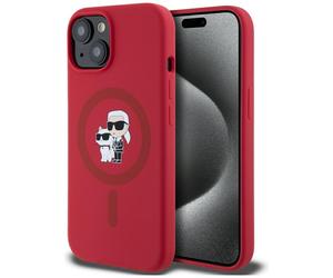 Étui Karl Lagerfeld Silicone Karl&Choupette Heads Ring MagSafe do iPhone 15 rouge
