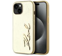 Étui Karl Lagerfeld Wrinkled Metal Signature pour iPhone 15 or