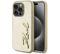 Étui Karl Lagerfeld Wrinkled Metal Signature pour iPhone 15 Pro or