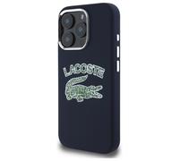 Étui Lacoste pour iPhone 16 Pro 6.3 bleu marine étui rigide Silicone Cracked Logo MagSafe