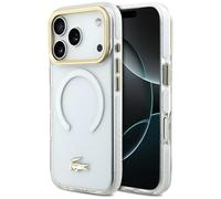 Etui Lacoste Shockproof Transparent Frosted Gold Logo MagSafe do iPhone 17 Pro bia?y