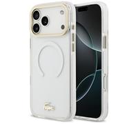 Etui Lacoste Shockproof Transparent Frosted Gold Logo MagSafe do iPhone 17 Pro Max bia?y