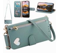 Étui Le Sac bandoulière Compatible avec Oppo A3X/Oppo A5X, Coque Portefeuille magnétique avec Porte-Cartes, Poche zippée et Long Cordon-Vert