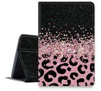 Étui léopard rose à paillettes pour iPad 9e/8e/7e génération 10,2" version 2021/2020/2019, étui pliable en cuir synthétique résistant aux chocs avec mise en veille/réveil automatique pour iPad 10,2"
