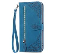 Etui Livre en Cuir Coque intérieure Douce pour Oppo Realme GT 7T Étui en Cuir Flip Cover Sac à Fermeture éclair Porte-Monnaie Housse 360 Etui a Rabat Cover Carte de Crédit Pochette Bleu