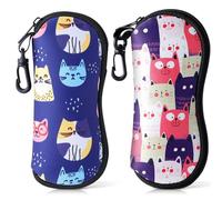 Etui Lunettes Etui a Lunette Souple en Néoprène pour Femmes&Hommes Porte Lunettes de Protection Rangement Lunettes de Soleil avec Fermeture Eclair étui Lunettes avec Mousqueton (2pcs Tête de Chat)