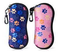 Etui Lunettes Etui a Lunette Souple en Néoprène pour Femmes&Hommes Porte Lunettes de Protection Rangement Lunettes de Soleil avec Fermeture Eclair étui Lunettes avec Mousqueton (2pcs Patte de Chat)