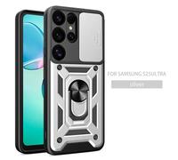 Étui Magnétique Antichoc Pour Samsung Galaxy S25 Ultra Edge S25+Plus Galaxys25 Fe 5g,Anneau D'objectif D'appareil Photo Coulissant,Support De Protection.Silver.S25