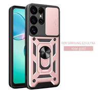 Étui Magnétique Antichoc Pour Samsung Galaxy S25 Ultra Edge S25+Plus Galaxys25 Fe 5g,Anneau D'objectif D'appareil Photo Coulissant,Support De Protection.Rose Gold.S25