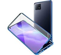Étui Magnétique Avec Verre Trempé Double Face Pour Oppo A73/A53 5g, Coque Transparente Antichoc Métal Slim Compatible Charge Sans Fil - Bleu