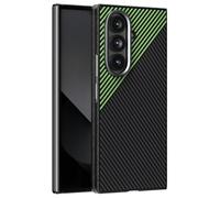 Étui magnétique for Samsung Galaxy Z Fold 7, avec Cadre en métal, Housse de Protection d'objectif, étui Mince en Fiber de Carbone, antidérapant(Green)