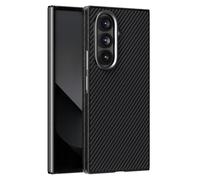 Étui magnétique for Samsung Galaxy Z Fold 7, avec Cadre en métal, Housse de Protection d'objectif, étui Mince en Fiber de Carbone, antidérapant(Black)