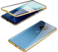 Étui Magnétique Oneplus 7t Verre Trempé 9h Avant/Arrière, Cadre Métal Antichoc 360°, Ultra Mince Compatible Charge Sans Fil - Or