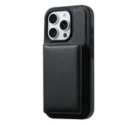 Étui magnétique pour iPhone 16 Pro Max/16 Pro/16 Plus/16 - En cuir de carbone - Portefeuille de recharge sans fil - Amovible - Noir - 16 Pro Max