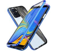 Étui Magnétique Pour Oneplus 9 6.55"" En Verre Trempé Double Face Avec Cadre Métal Antichoc 360°, Protection Anti-Chutes/Empreintes, Compatible Charge Sans Fil - Bleu