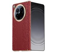 Étui Magnétique pour Oppo Find N6 - Coque De Luxe en Cuir avec Relief, Compatible Charge sans Fil, Charnière Protégée Et Bordure Dorée,Red