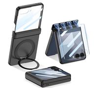 Étui magnétique pour Samsung Galaxy Z Flip 7, avec support anneau, film de protection d'écran et protection de charnière magnétique, prise en charge du chargement sans fil, coque rigide en