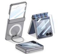 Étui magnétique pour Samsung Galaxy Z Flip 7, avec support anneau, film de protection d'écran et protection de charnière magnétique, prise en charge du chargement sans fil, rigide en polycarbonate