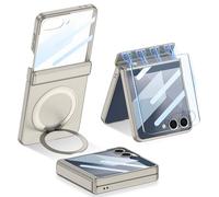 Étui magnétique pour Samsung Galaxy Z Flip 7, avec support anneau, film de protection d'écran et protection de charnière magnétique, prise en charge du chargement sans fil, rigide en polycarbonate