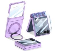 Étui magnétique pour Samsung Galaxy Z Flip 7, avec support anneau, film de protection d'écran et protection de charnière magnétique, prise en charge du chargement sans fil, coque rigide en