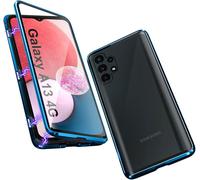 Étui Magnétique Samsung Galaxy A13 Avec Cadre Aluminium Et Verre Trempé 360°, Protection Avant/Arrière, Découpes Précises - Bleu
