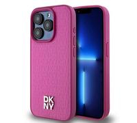 Étui DKNY pour iPhone 15 Pro 6.1 rose étui rigide Leather Monogram Pattern Metal Logo MagSafe