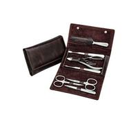 Etui manucure 7 pièces la trousse cuir 2 Ciseaux,Lime,2 Pinces,2 Cuticules acier Solingen ERBE.