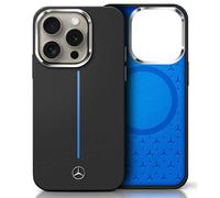 Étui Mercedes pour iPhone 16 6.1 noir étui rigide Silicone Blue Stripe MagSafe