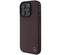 Étui Mercedes pour iPhone 16 Pro 6.3 rouge étui rigide MB Wood Imitation Leather MagSafe