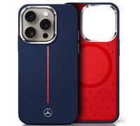 Étui Mercedes pour iPhone 16 Pro Max 6.9 blue maine étui rigide Silicone Red Stripe MagSafe