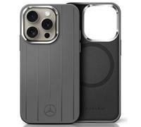 Étui Mercedes pour iPhone 16 Pro Max 6.9 gris étui rigide Silicone Vertical Tonal Stripes MagSafe