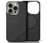 Étui Mercedes pour iPhone 16 Pro Max 6.9 noir étui rigide Silicone Tonal Logo Wood Pattern MagSafe