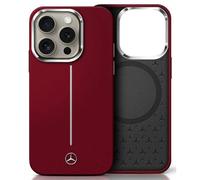Étui Mercedes pour iPhone 16 Pro Max 6.9 rouge étui rigide Silicone White Stripe MagSafe