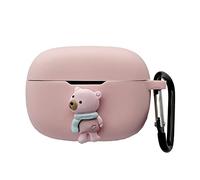 Étui mignon pour écouteurs sans fil JBL Vibe 200TWS, Wave 200TWS True Wireless Earbuds, Seadream Cartoon Kawaii 3D Bear, étui de protection avec crochet porte-clés (ours avec écharpe)