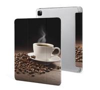 Étui mignon pour iPad Pro 12,9" 2021, porte-crayon Apple, tasse à café et grains de café, coque antichoc imprimée, légère et multi-angle de visualisation