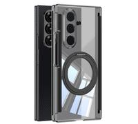 Étui Mince for Samsung Galaxy ZTriFold, avec Étui De Protection D'objectif À Charnière Tout Compris, Support D'anneau Magnétique, Couverture Anti-jaunissement Transparente(Black)