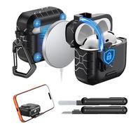 Étui MoKo pour AirPods 4(2024),Compatible avec MagSafe,Verrou de Sécurité et Support de Téléphone pour AirPods 4e Gén,Coque de Protection à Ouverture Automatique et kit de Nettoyage