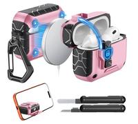 Étui MoKo pour AirPods Pro 3(2025),Compatible avec MagSafe,Verrou de Sécurité et Support de Téléphone pour AirPods Pro 3e Gén,Coque de Protection à Ouverture Automatique et kit de Nettoyage, Rose