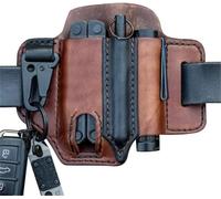 Étui multi-outils pour ceinture, organiseur de poche EDC en cuir pour homme, étui Leatherman avec porte-stylo, porte-clés, étui de lampe de poche, pochette en cuir EDC (marron)