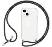 Étui NALIA avec chaîne pour iPhone 13, étui rigide transparent et cordon pour téléphone portable, robuste et non jaunissant, noir clair