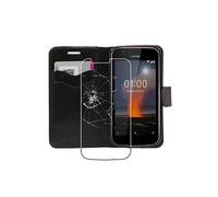 - Etui Nokia Nokia 1 Coque Housse Portefeuille PU Cuir, Noir + Film protection écran en VERRE Trempé [Dimensions PRECISES Smartphone : 133.6 x 67.8 x