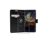 - Etui Nokia Nokia 6 (2018) Coque Housse Portefeuille PU Cuir, Noir + Film protection écran en VERRE Trempé [Dimensions PRECISES Smartphone : 148.8 x