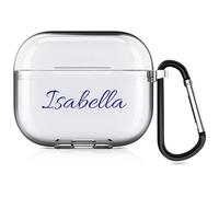 Étui personnalisé avec nom Compatible avec Apple AirPods 4, Couverture Souple personnalisée avec Style d'écriture Manuscrite (Transparent)