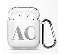 Etui Personnalisé en Caoutchouc Souple TPU Transparent avec Nom, Initiales, Texte, Faites Votre Propre Design pour AirPods - Marbre Gris - pour AirPods 1 & 2