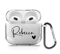 Etui Personnalisé en Caoutchouc Souple TPU Transparent avec Nom, Initiales, Texte, Faites Votre Propre Design pour AirPods - Nom et cœur Noirs - pour AirPods 4